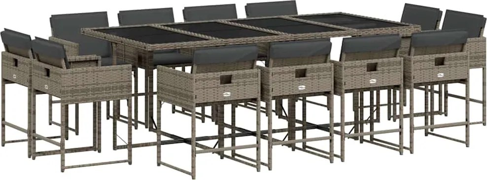 vidaXL Set mobilier de grădină cu perne, 13 piese, gri, poliratan