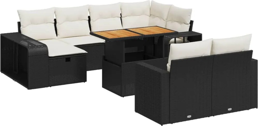 vidaXL Set canapele de grădină cu perne, 11 piese, negru, poliratan