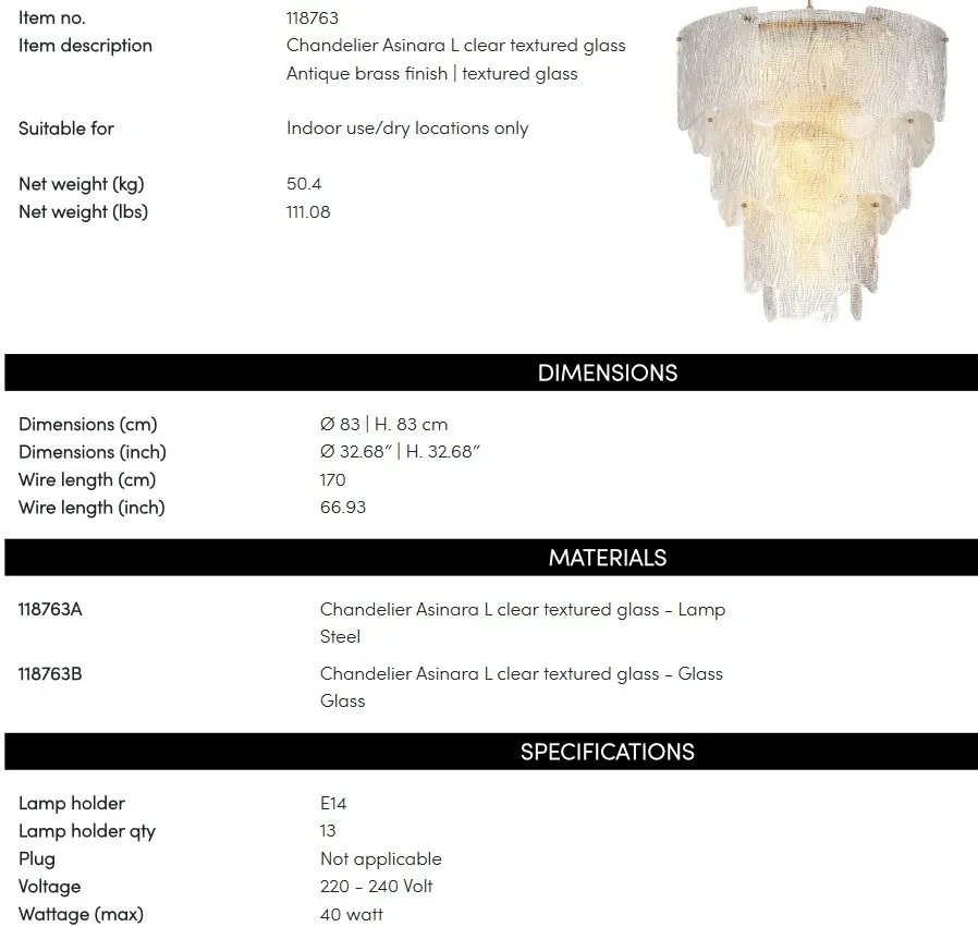 Candelabru LUX design deosebit Asinara L, sticla texturata