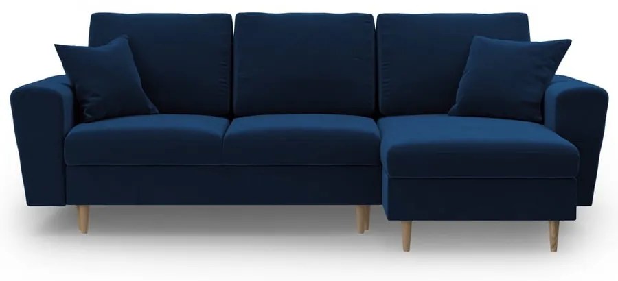 Colțar albastru extensibil, cu spațiu de depozitare cu tapițerie din catifea Kyoto – Cosmopolitan Design