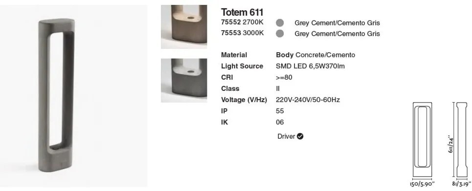 Stalp LED de exterior IP55 TOTEM 60cm Grey 2700K