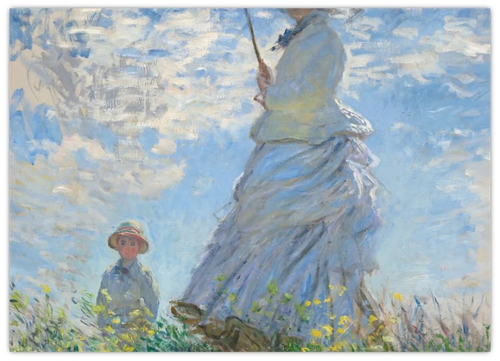 Tablou pe sticlă - Claude Monet, Woman with a Parasol - Madame Monet and Her Son, reproducere (70x50 cm)
