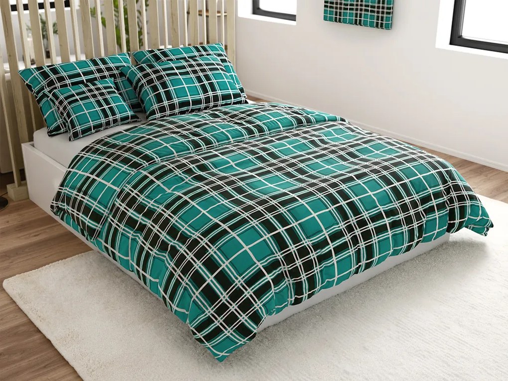 Lenjerie de pat flanelata KOSTKA verde Dimensiune lenjerie de pat: 70 x 90 cm | 140 x 200 cm