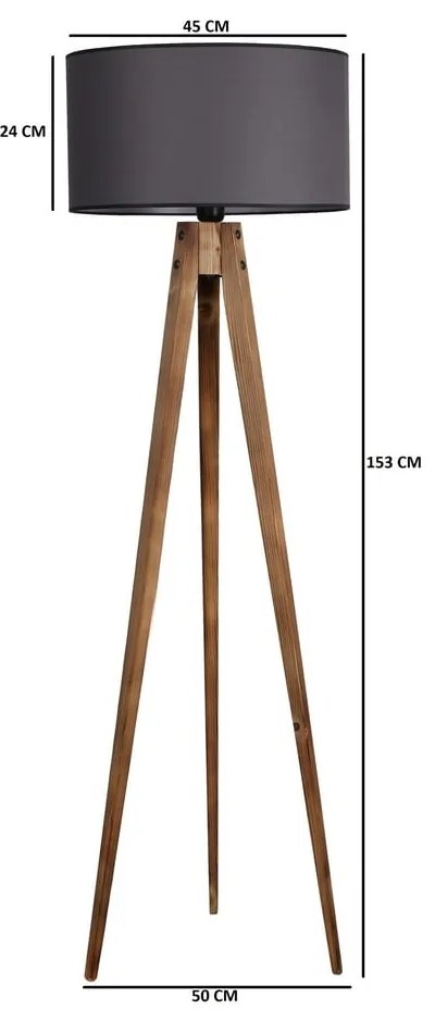 Lampadar negru/maro cu abajur textil (înălțime 153 cm) Tripod – Opviq lights