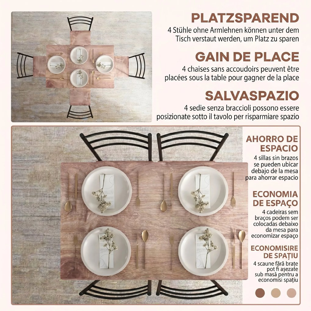 HOMCOM Set din 5 Piese cu Masă de Bucătărie Dreptunghiulară și 4 Scaune Moderne din MDF și Oțel, 110x70x75 cm , Maro | Aosom Romania