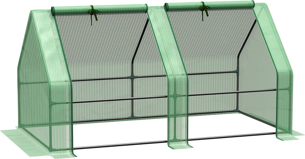 Outsunny Mini Seră Portabilă cu Uși Mari cu Fermoar și Acoperiș din PE pentru Protecție Împotriva Apei/UV, 180x90x90 cm, Verde | Aosom Romania