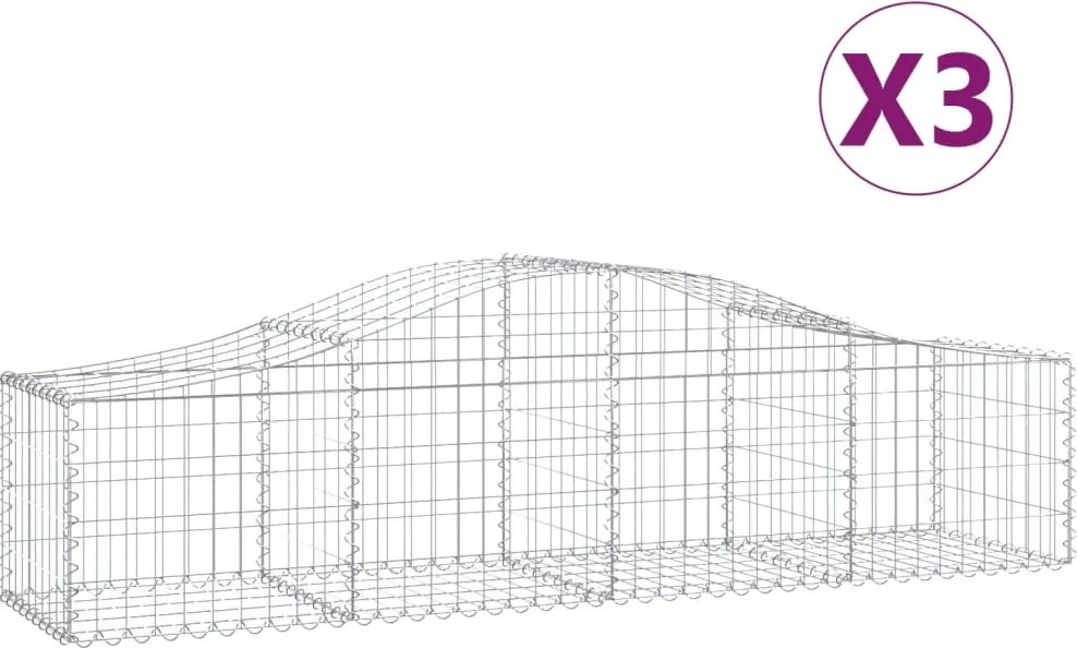 vidaXL Coșuri gabion arcuite 3 buc, 200x50x40/60 cm, fier galvanizat
