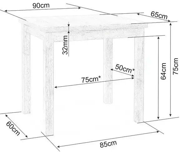 Masă de bucătărie Adam 90 x 65 cm, alb