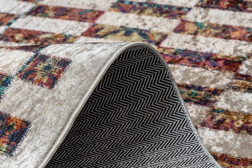 ANDRE 43780 covor lavabil Geometric anti-alunecare - bej / teracotă