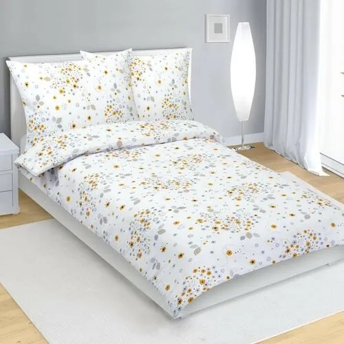 Lenjerie de pat creponată Bellatex Flori gri, galben , 140 x 220 cm, 70 x 90 cm, 140 x 220 cm, 70 x 90 cm