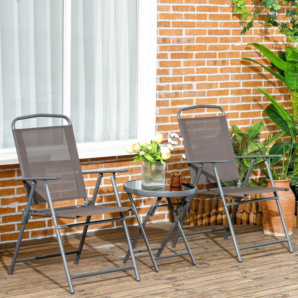 Outsunny Set de Bistro 3 Piese din Metal Rezistent la Intemperii Set Mobilier de Grădină cu masă pliabilă scaune de grădină Maro | Aosom Romania
