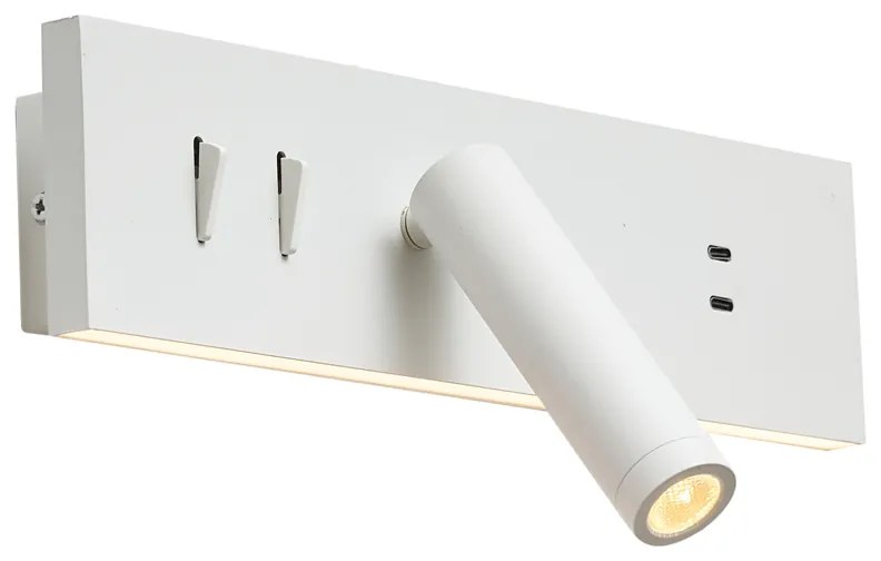 Lampă de perete albă reglabilă cu USB-C incl. LED - Modric