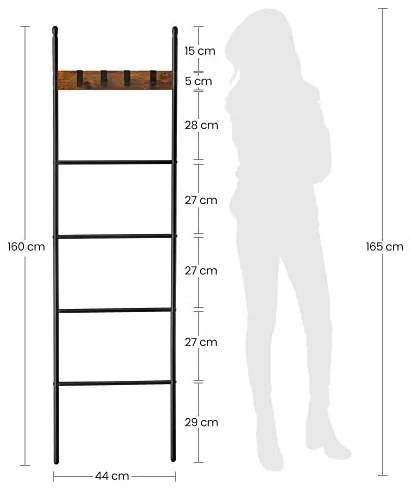 Scara decorativa cu 4 agatatori, PAL melaminat, negru, Vasagle