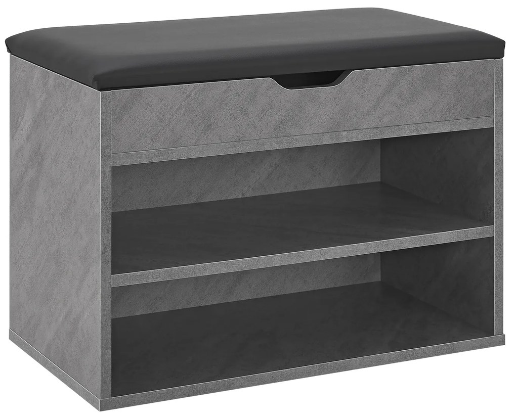 Suport pantofi cu capac rabatabil și scaun tapițat 60 x 30 x 44 cm aspect beton