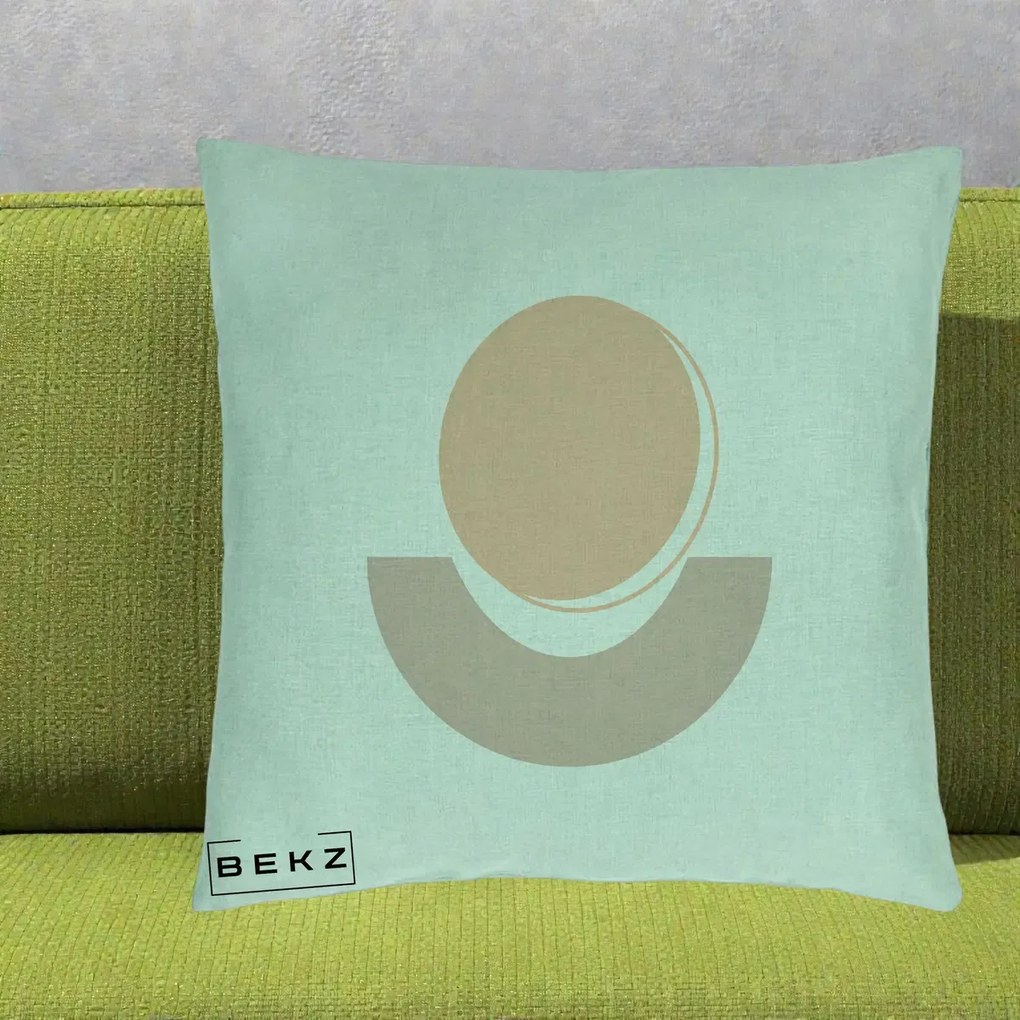 Perna Decorativa Geometric Boho Luna si Disc, 40x40 cm, Verde Menta, Husa Detasabila, Perna Inclusa, BEKZ®