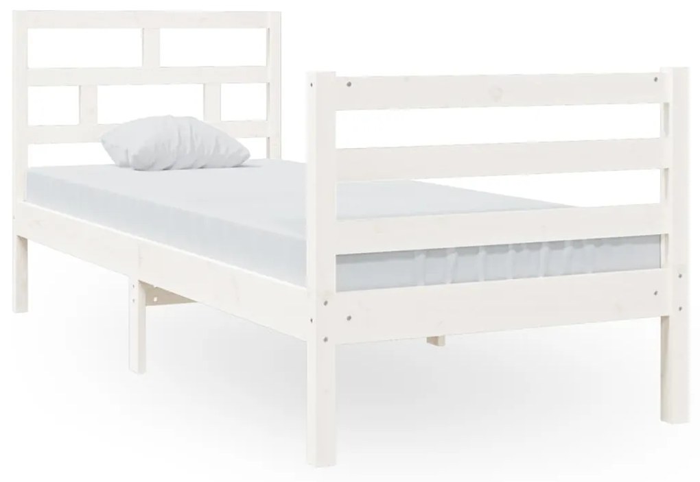 3101244 vidaXL Cadru de pat Small Single 2FT6, alb, 75x190 cm, lemn masiv