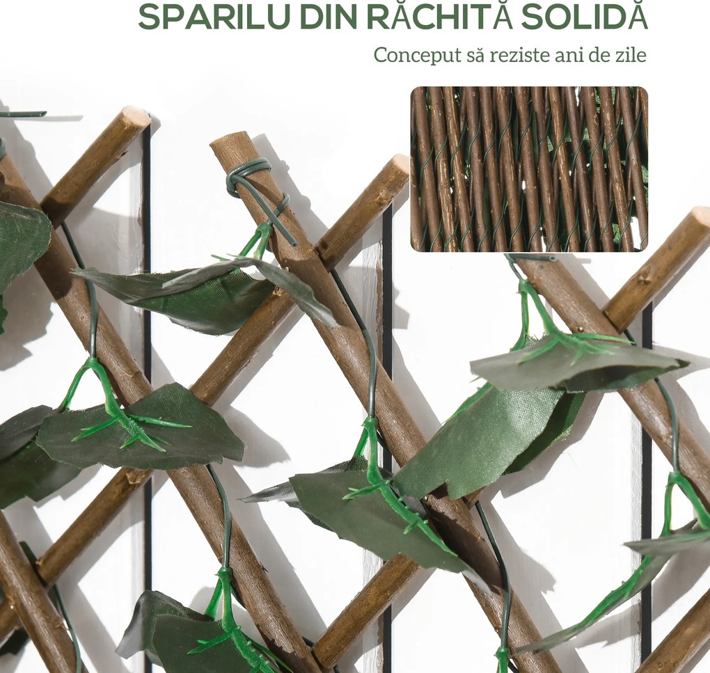 Outsunny Gard Artificial Extensibil cu 2 Secțiuni din Poliester și Ratan, 200x100 cm, Verde | Aosom Romania