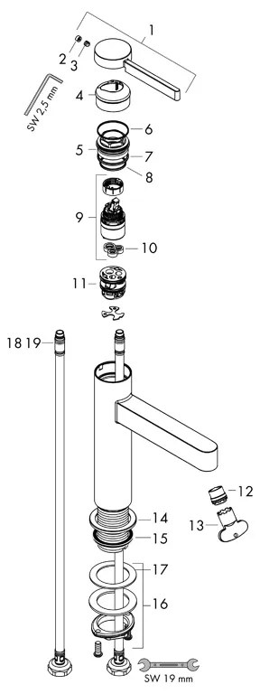 Baterie lavoar, Hansgrohe, Finoris 100, negru mat