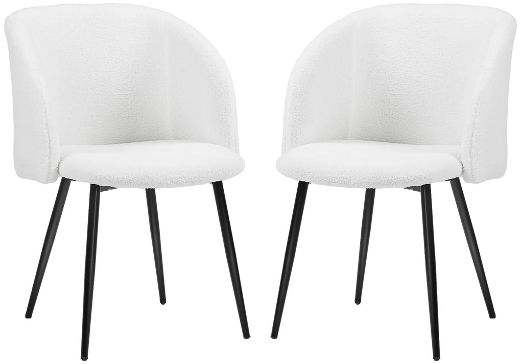 HOMCOM Set de 2 scaune de dining cu spătar din material textil cu efect de lână buclată picioroane din oțel 55 x 62 x 80 cm alb negru | Aosom Romania
