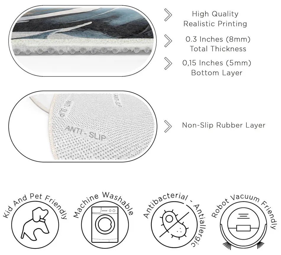 Covor albastru lavabil rotund ø 120 cm Golden Leaves – Mila Home