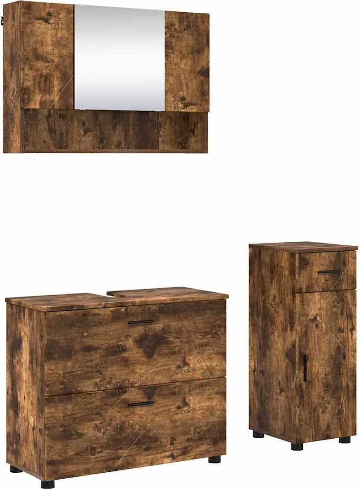 vidaXL Set de mobilier pentru baie cu sertar 3 pcs Stejar fumuriu