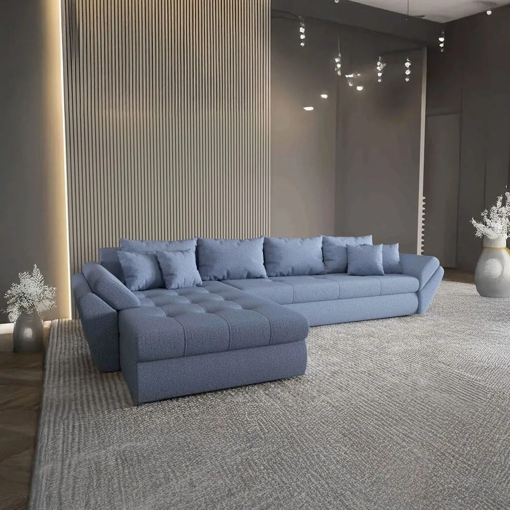 Colțar extensibil dumonde cu ladă de depozitare si sezut confortabil din spuma high-density, Loana XL Enjoy Albastru 335x185 cm