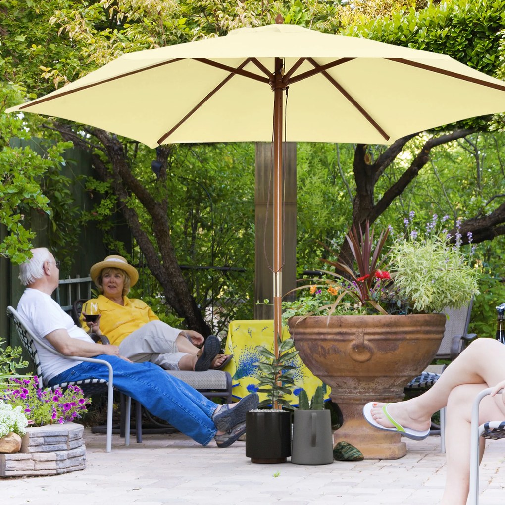 Outsunny Umbrelă de Soare pentru Grădină cu Suport din Lemn, Design Elegant, 2.5x2.3m, Crem, Protecție UV | Aosom Romania