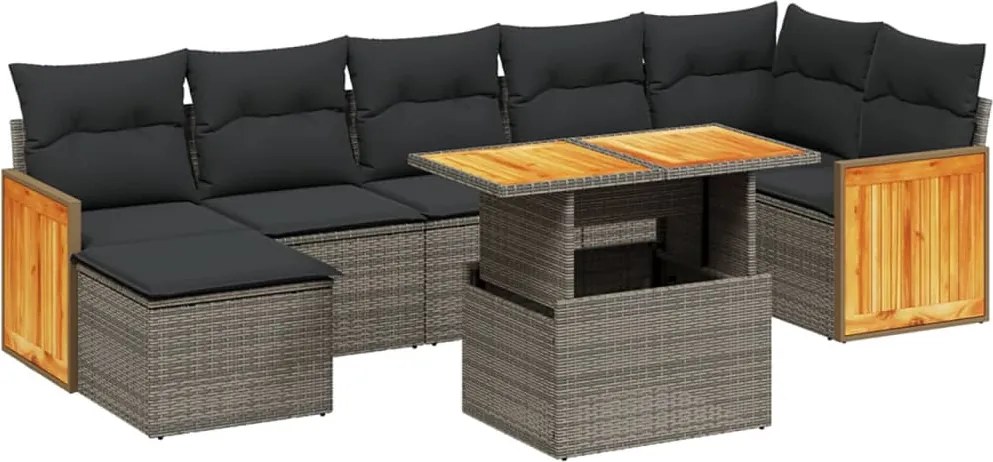 vidaXL Set canapele de grădină cu perne, 8 piese, gri, poliratan