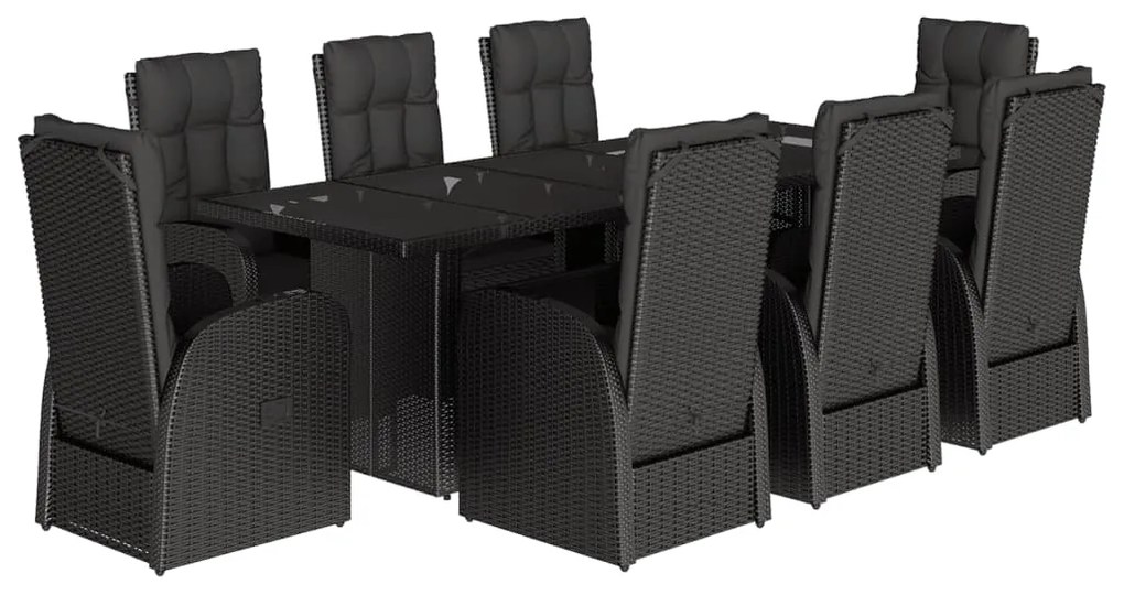 3277638 vidaXL Set mobilier de grădină cu perne, 9 piese, negru, poliratan