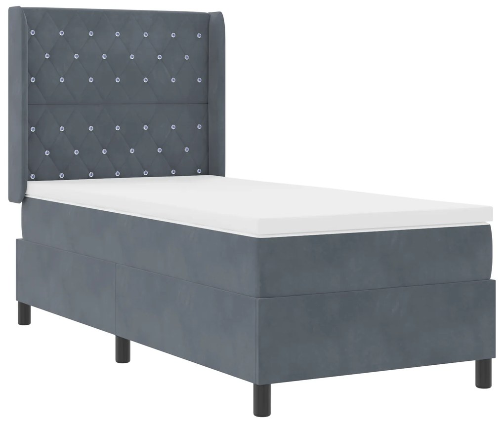 vidaXL Pat cu arcuri cu headboard Gri închis 90 x 190 cm Catifea