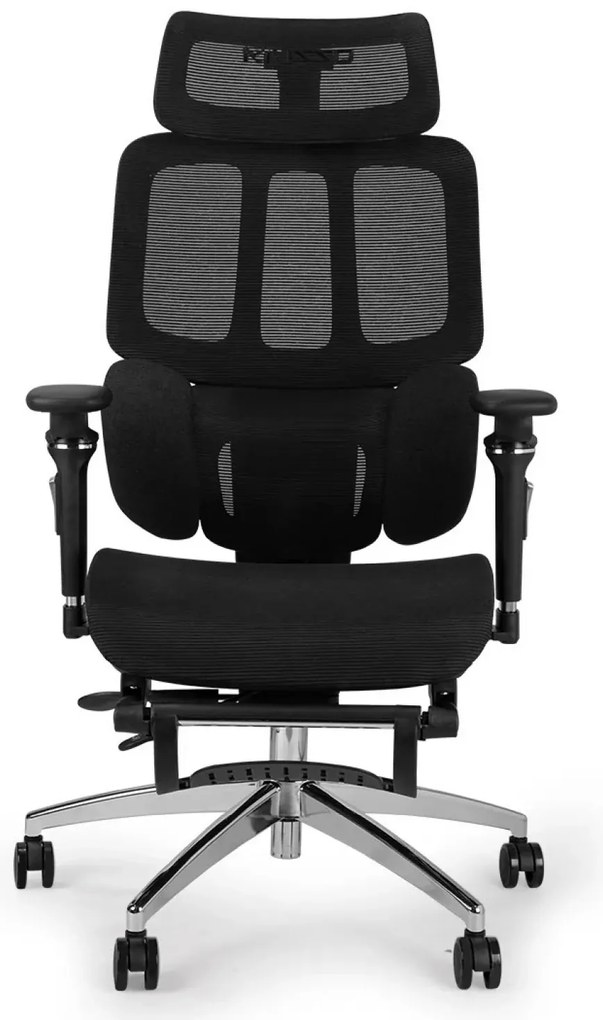 Scaun ergonomic MUSSO H80 PRO, șezut translatabil, cotiere 6D, suport lombar dinamic, spătar reglabil înălțime, tetieră 3D, suport picioare, mecanism multifunctional inclinare/blocare, pivotant, Mesh, Negru