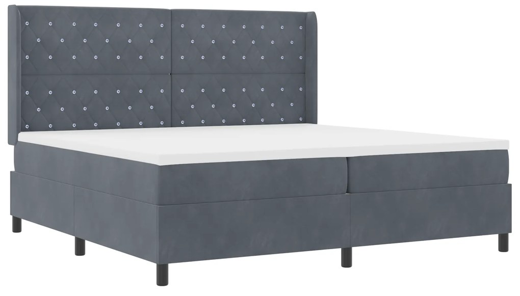 vidaXL Pat box spring cu saltea, gri închis, 200x200 cm, catifea