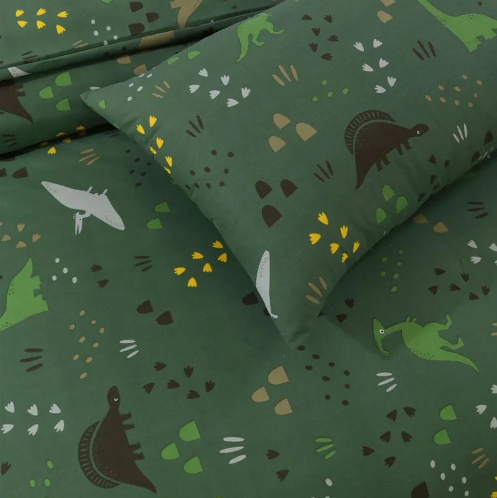 Lenjerie de pat din bumbac pentru patut DINO STEPS verde inchis Dimensiune lenjerie de pat: 45 x 65 cm | 90 x 135 cm