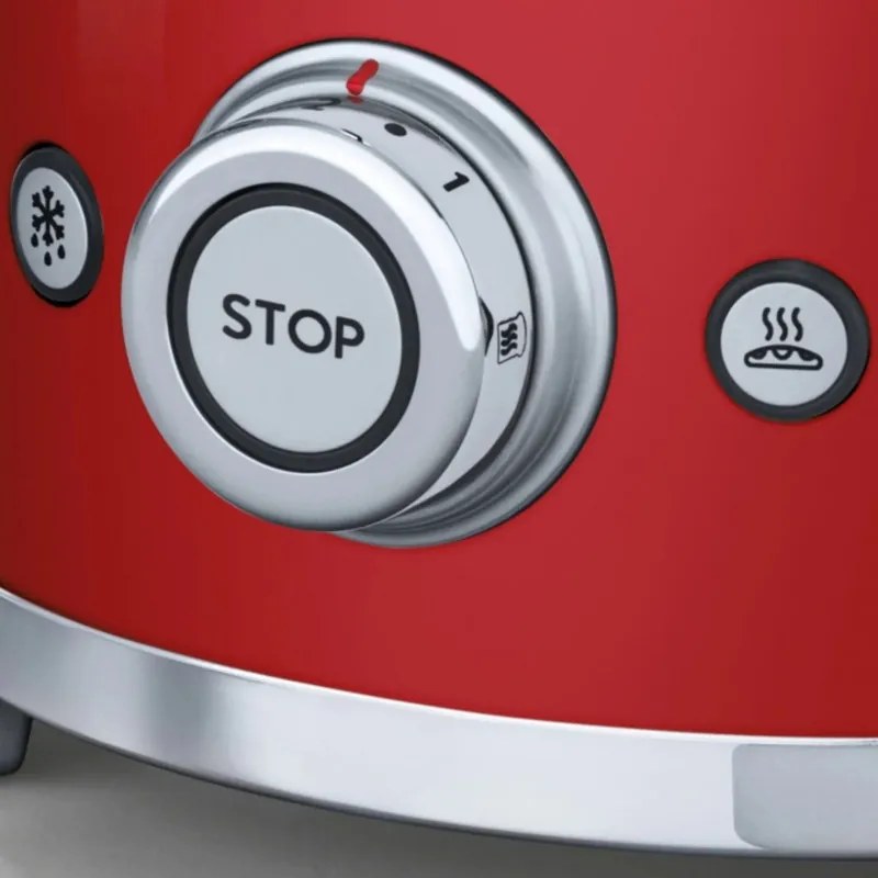 Prajitor de paine SMEG 50's Style TSF01RDEU, 950 W, 2 felii, 6 trepte, Tava pentru firimituri, Cablu integrat, Otel inoxidabil, Rosu