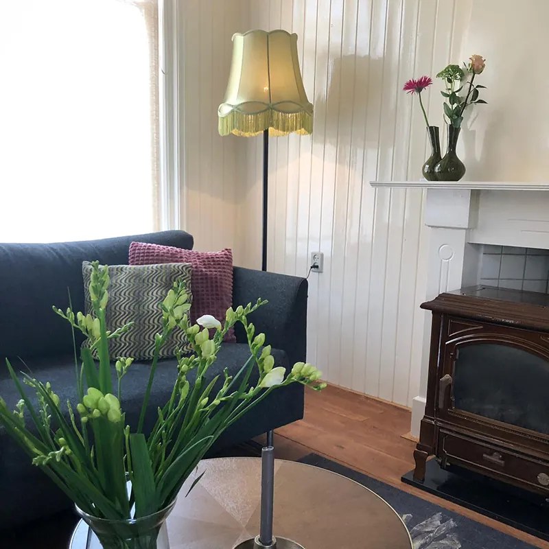 Lampă de podea retro neagră cu abajur verde în stil bunicii 45 cm - Simplo