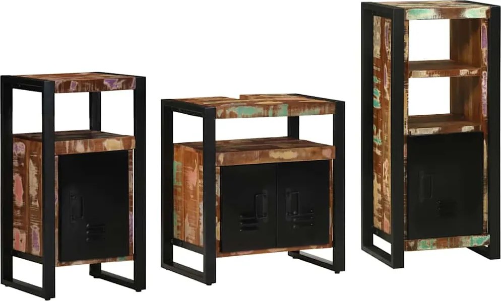 vidaXL Set de mobilier pentru baie cu raft 3 pcs Lemn recuperat masiv