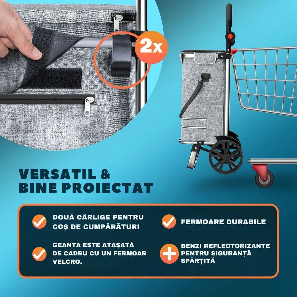 Geantă de cumpărături pe roți EASY, 50L, gri Monzana