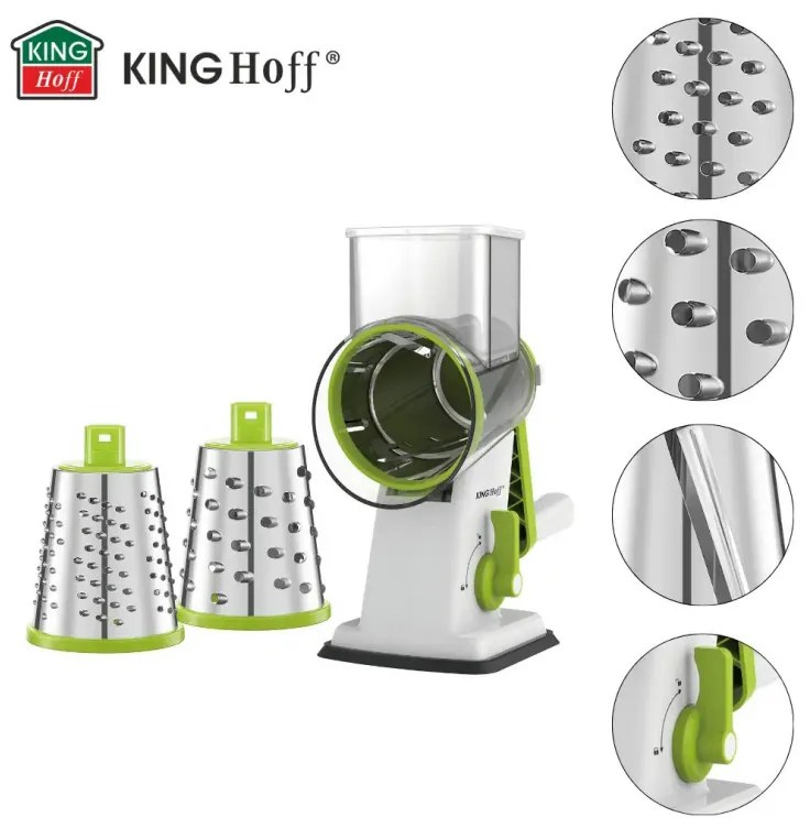 Răzătoare manuală cu 3 atașamente Kinghoff KH 1960, oțel inoxidabil, alb/verde