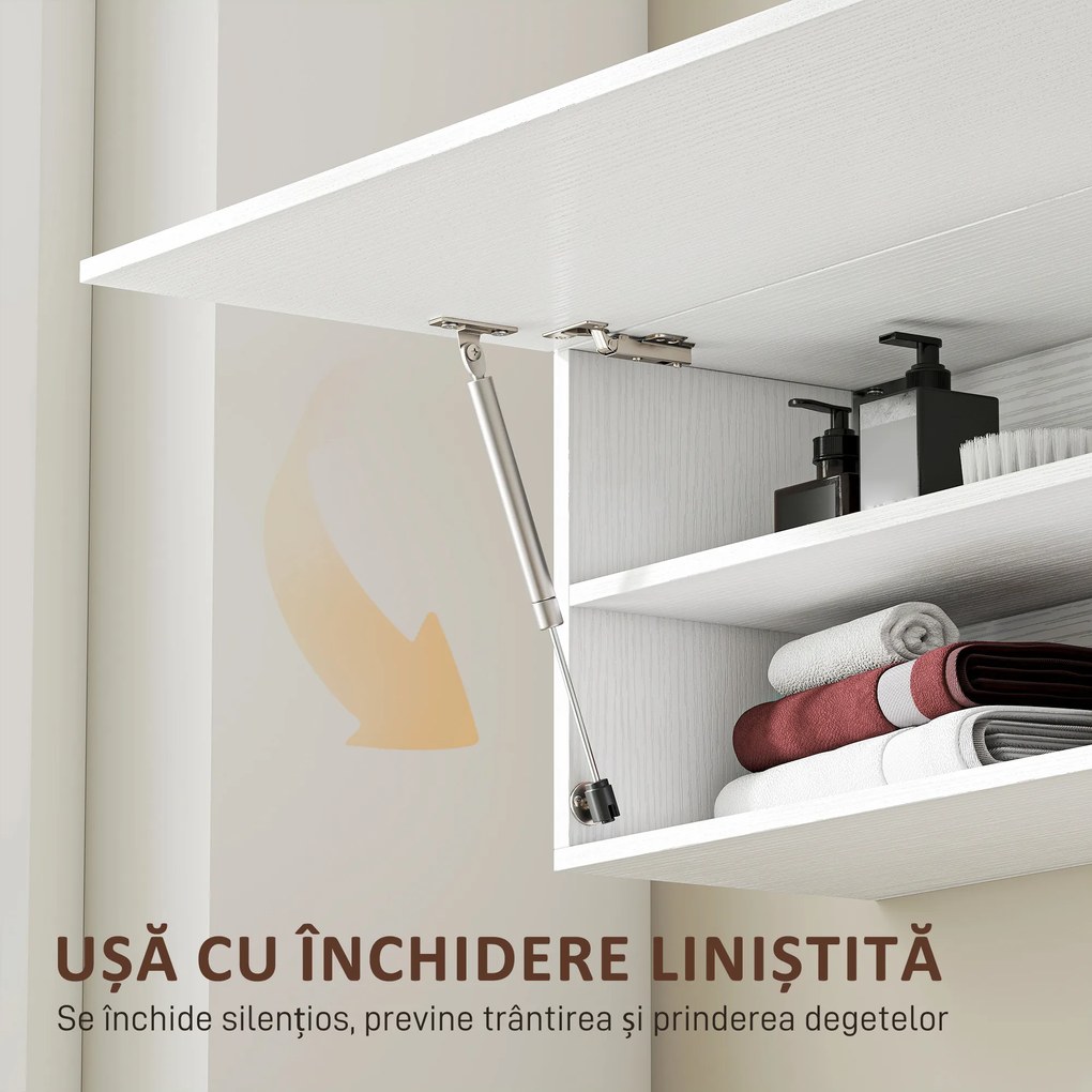 HOMCOM Dulap de Baie Montat pe Perete, Dulap Suspendat Modern cu Ușă Soft Close, 2 Compartimente și Raft Reglabil, pentru Living și Hol, Economisire Spațiu, 120x23x30 cm, Alb | Aosom Romania