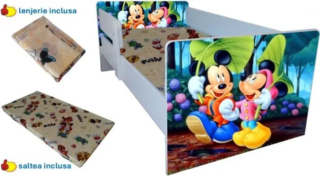 Pat copii Mickey&Minnie ,saltea cadou,lenjerie inclusa