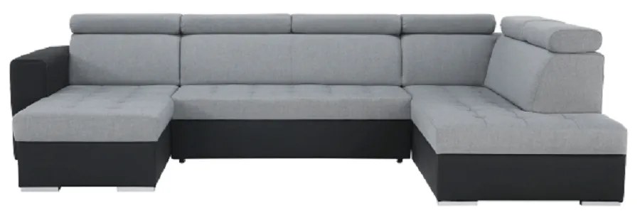 Colţar extensibil, piele ecologică neagră/material textil gri deschis, model stânga, VASTO