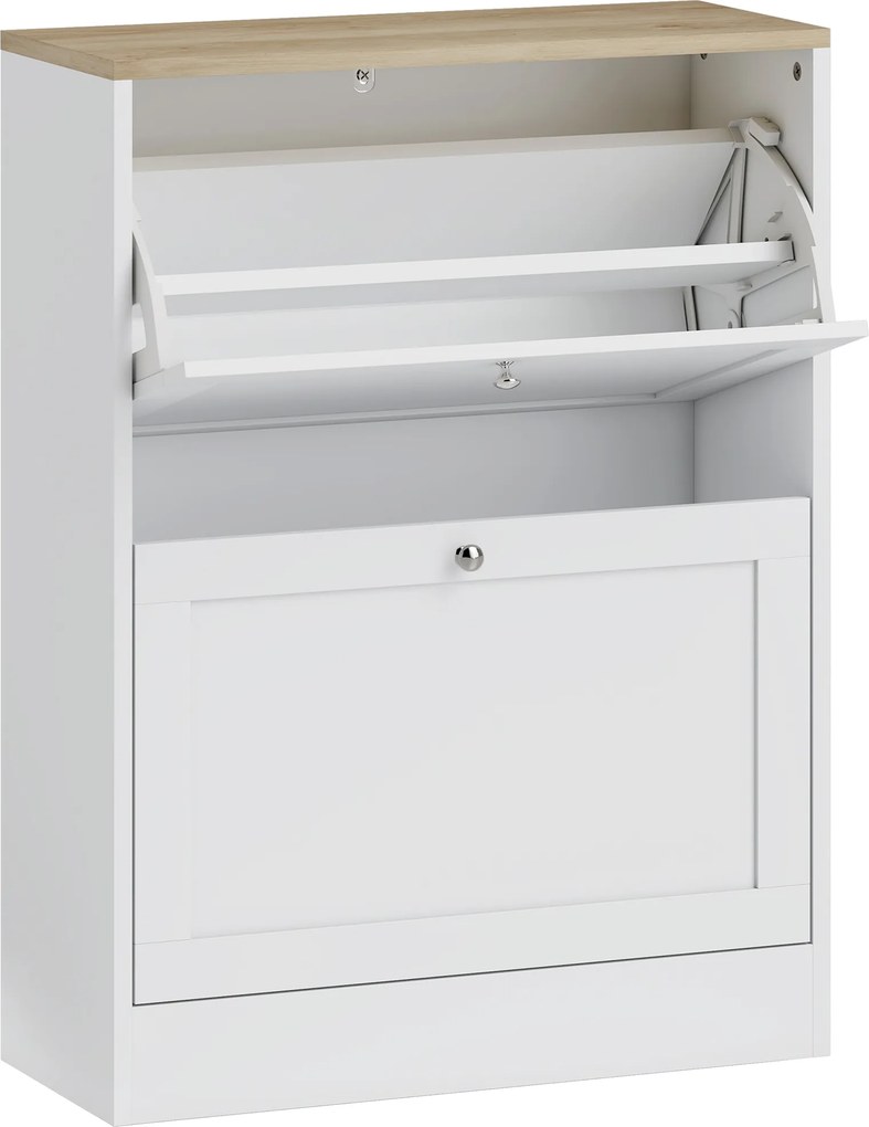 HOMCOM Pantofar Slim cu 2 Uși Rabatabile, Rafturi Reglabile și Detașabile, pentru 8-12 Perechi, 60x23,5x80 cm, Alb | Aosom Romania