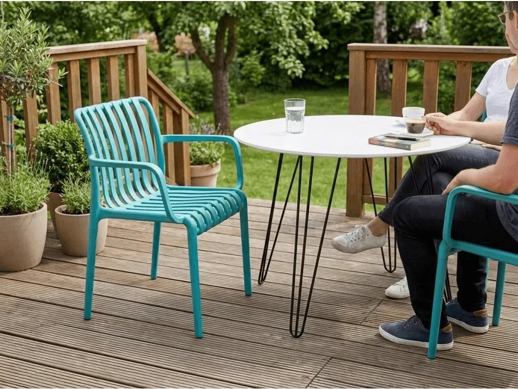 Scaun din plastic TREGO cu brate, albastru