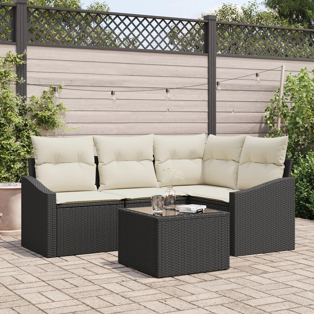 vidaXL Set de canapele pentru grădină 5 pcs Negru Rattan poli
