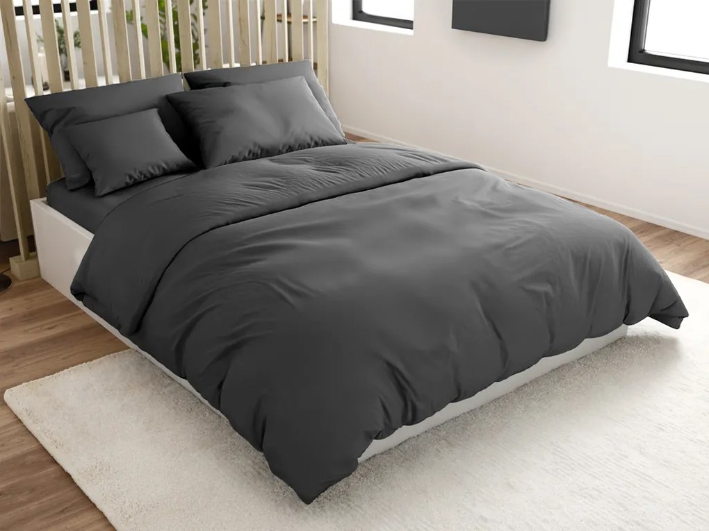 Lenjerie de pat din bumbac LUX gri inchis cu buzunar hotelier Dimensiune lenjerie de pat: 70 x 90 cm | 140 x 200 cm