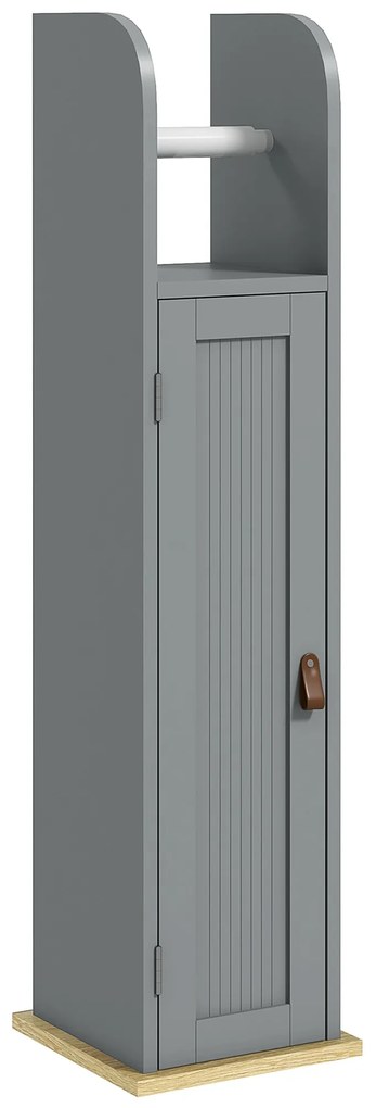 kleankin Dulap de baie suport hârtie igienică cu dulap și rafturi reglabile 20 x 20 x 80 cm gri | Aosom Romania