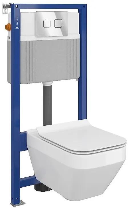 Set vas wc suspendat Crea cu capac soft close, rezervor incastrat pneumatic Aqua 52 si clapeta crom lucios