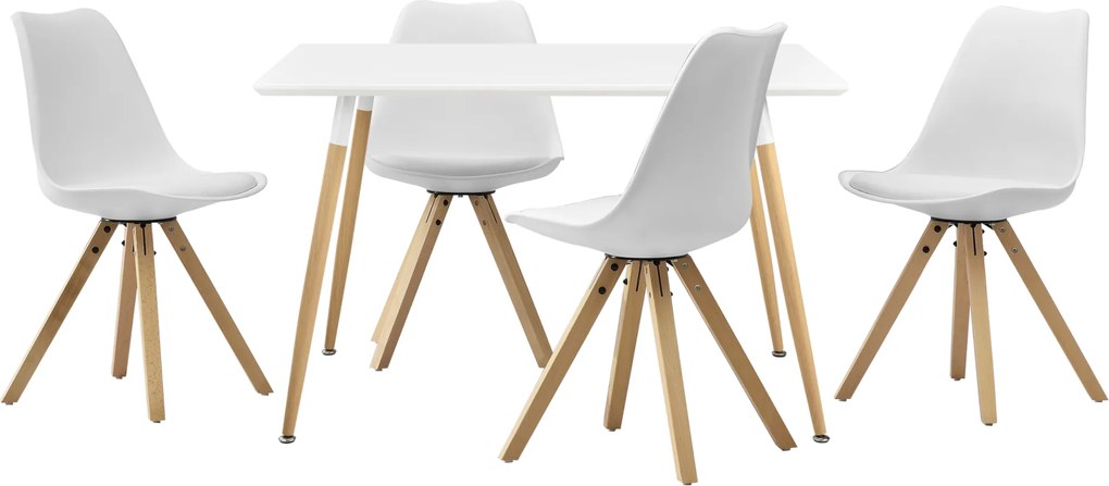 [en.casa]® Masa design de bucatarie/salon alba - 120 x 70 cm  - cu 4 scaune moderne de culoare alba
