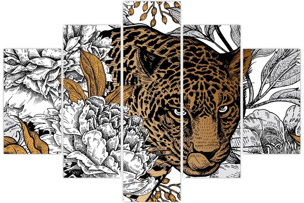Tablou - Leopard între flori (150x105 cm)