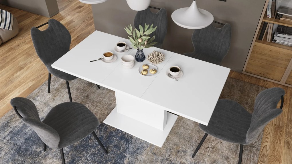 Mazzoni ASTON MINI Alb Mat - MĂSUȚĂ DE CAFEA MODERNĂ EXTENSIBILĂ REGLABILĂ PE ÎNĂLȚIME MASĂ TRANSFORMABILĂ